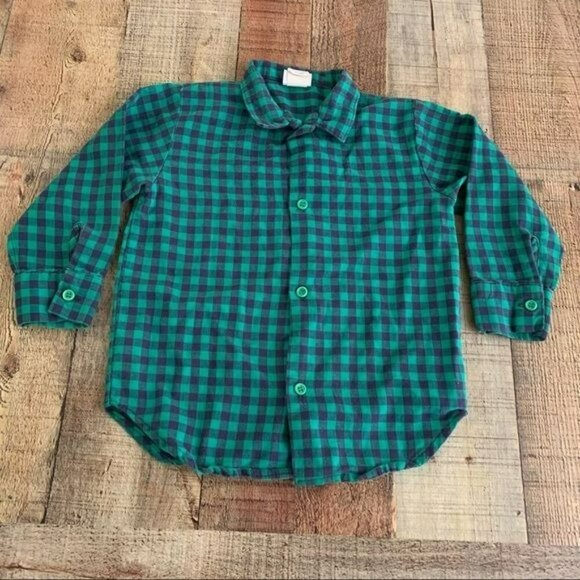 Buster brown vintage boys long sleeve collared button up in blue and green -4 - Picture 1 of 6
